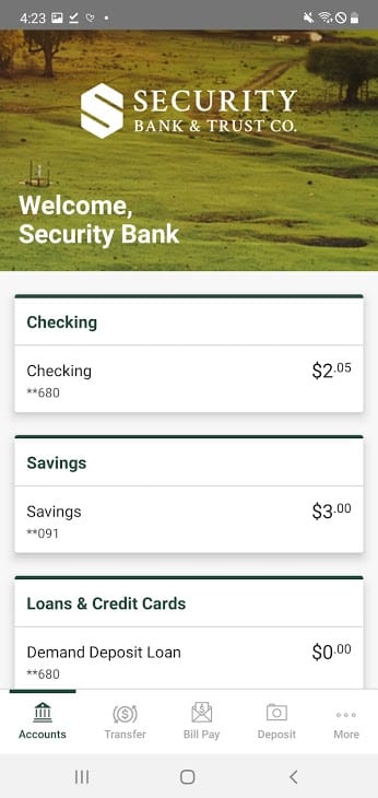 Security Bank & Trust Co app Accounts Screenshot