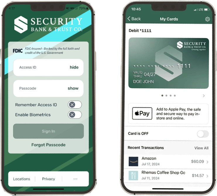 Security Bank & Trust Co. banking app screenshots