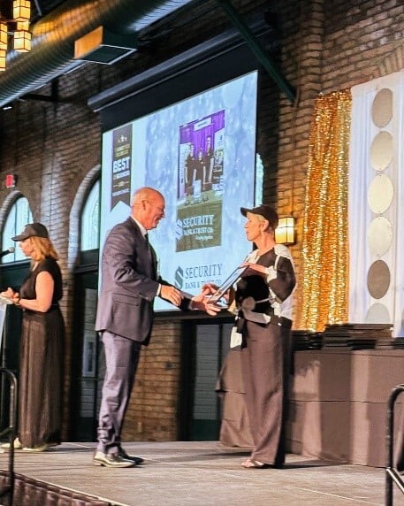 Gale Hoese, Chief Executive Officer of Security Bank & Trust Co., accepting the 2025 Twin Cities Business Gold award for Best Business Bank in Minnesota