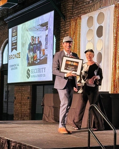 Brian Wagner, Chief Lending Officer of Security Bank & Trust Co., accepting the 2025 Twin Cities Business Bronze award for Best Commercial Lender in Minnesota